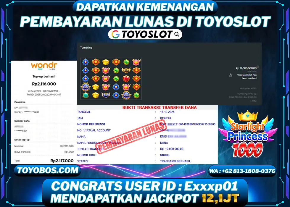 BUKTI KEMENANGAN Starlight Princess 1000 Rp12,100,000- LUNAS